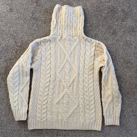 ARAN MOR Irish Merino Wool Cream/Ivory Cable Knit Turtleneck Sweater Large - Picture 6 of 9